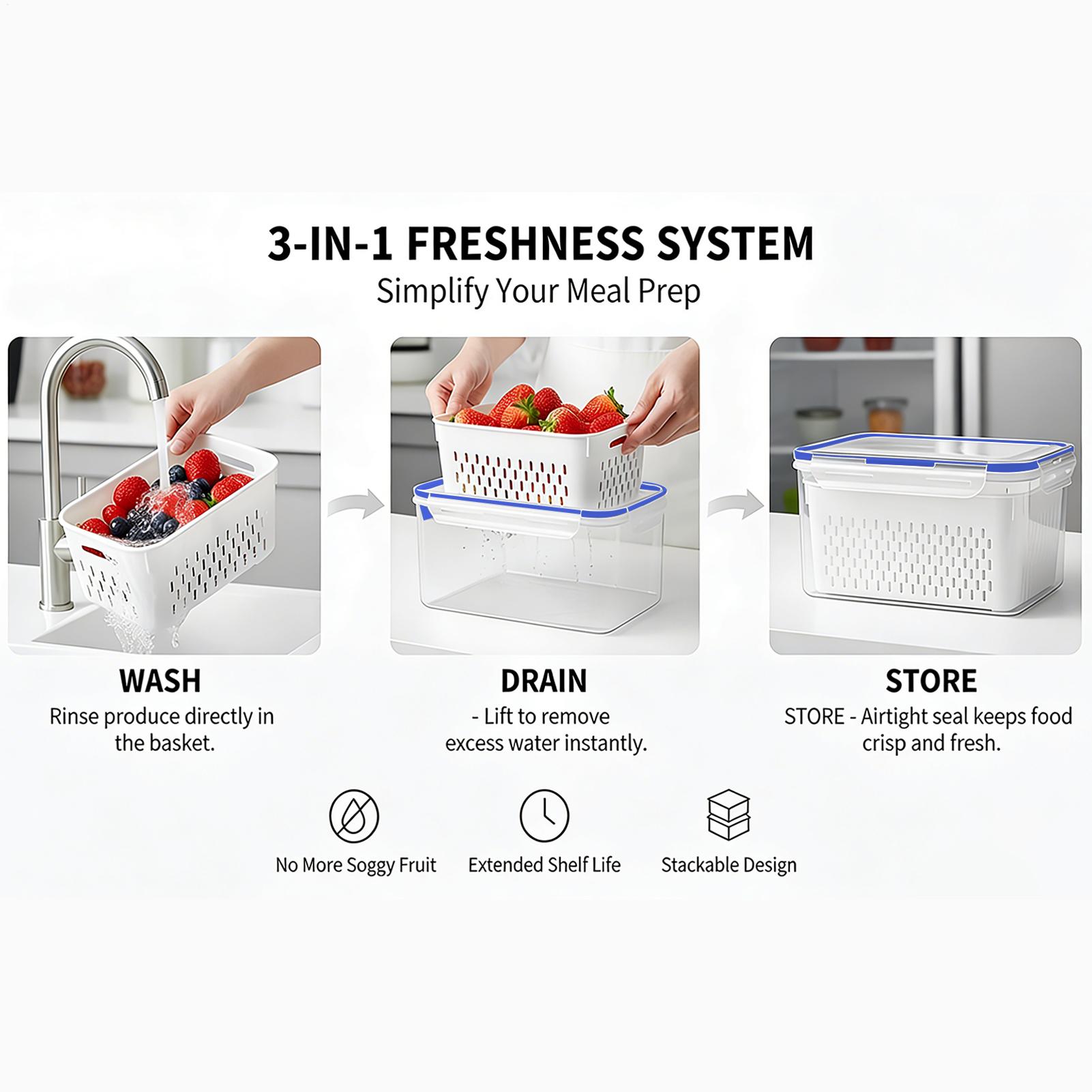 Food Storage With Colander - 4 In 1 Food Storage Container
