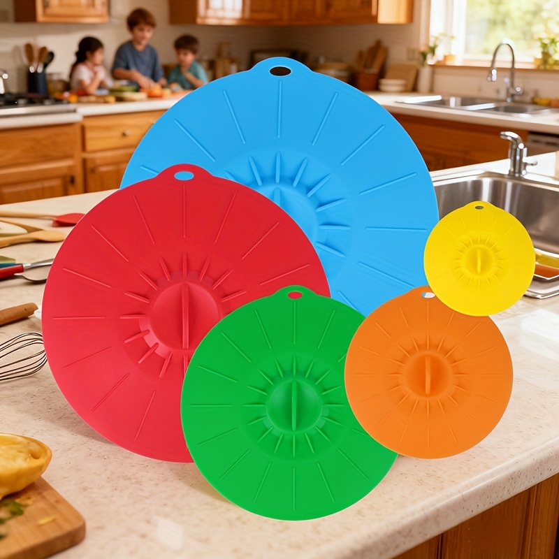 Food Storage With Colander - 5-Piece Silicone Lids, Heat-Resistant Microwave Splash-Proof