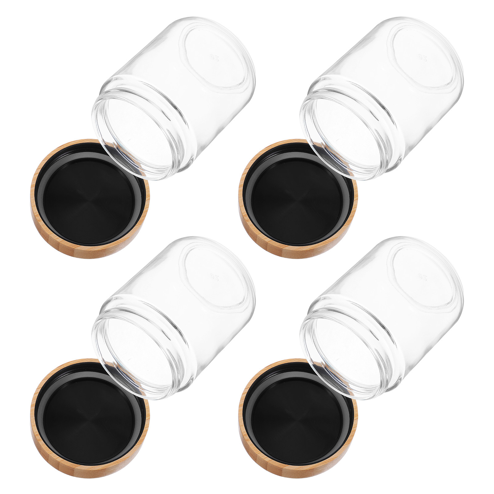 Food Storage Glass - 4Pcs Glass Kitchen Storage Jars Bamboo