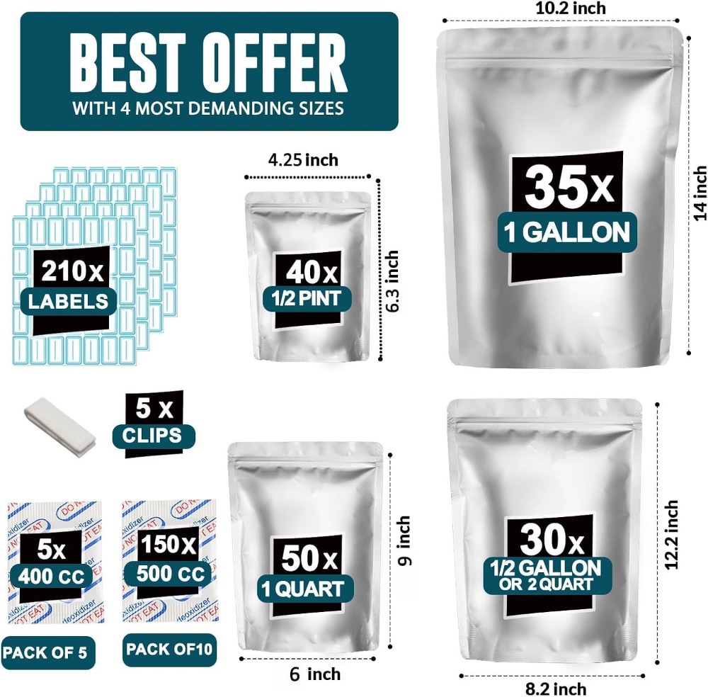 155 Mylar Bags with 155 Oxygen - огляд і ціна Food Storage Long Term