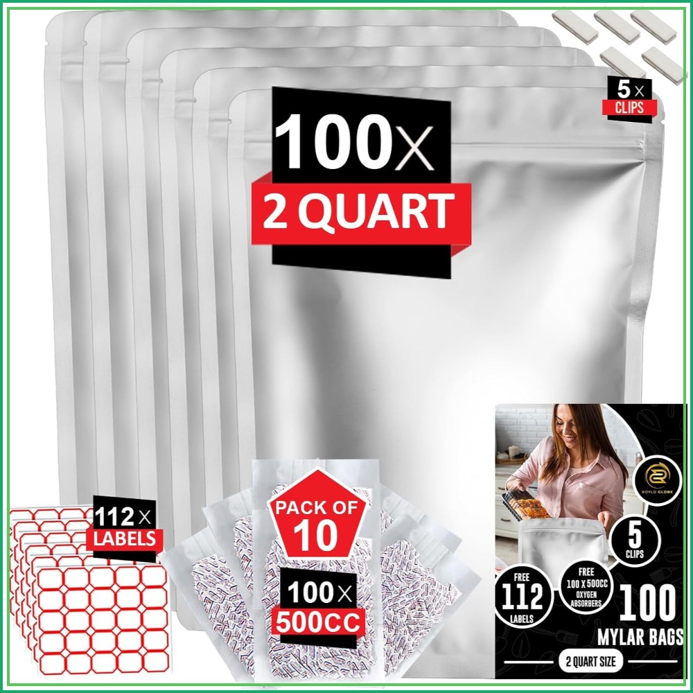 100pcs 2 Quart Mylar Bags with - огляд і ціна Food Storage Long Term