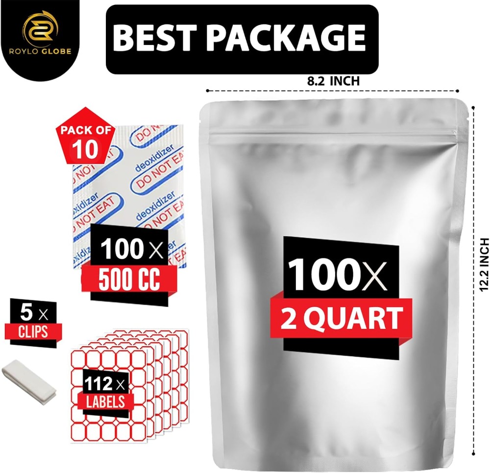 100pcs 2 Quart Mylar Bags with - огляд і ціна Food Storage Long Term